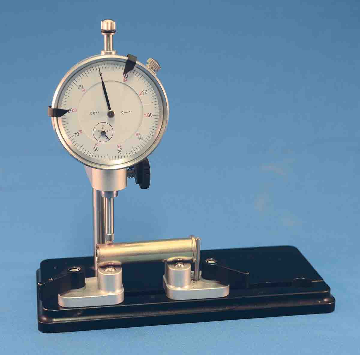 Proper adjustment of Sinclair concentricity gauge for measuring the runout on a full-length sized case.